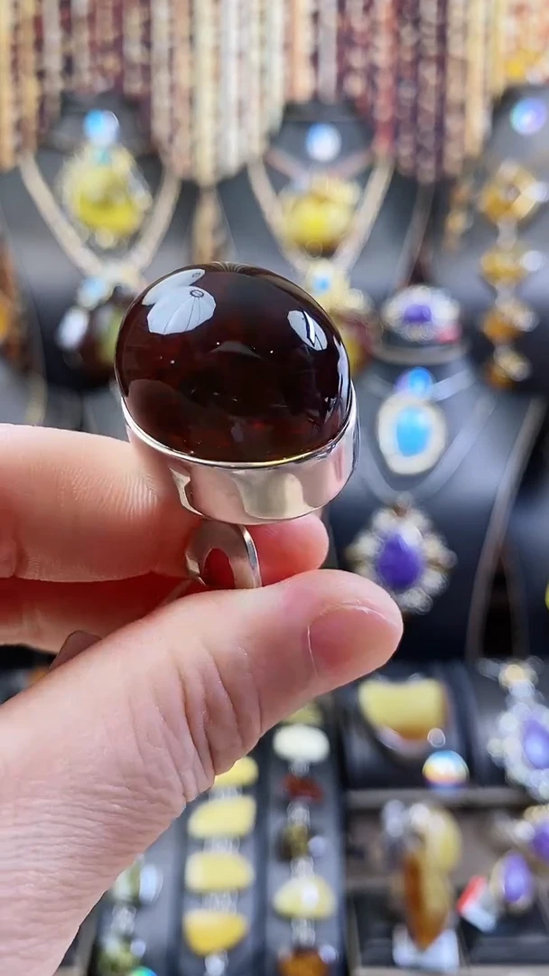 琥珀银S925镶嵌戒指戒指