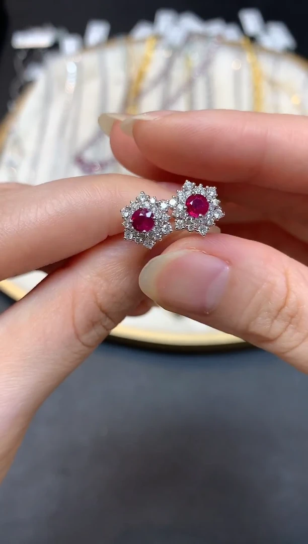 18K金镶嵌耳饰定制红宝石W759|7980