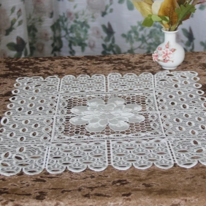 ZN005-2丝光绣【40*40/对】 小荷花立体浮雕重工满工水溶桌茶几布