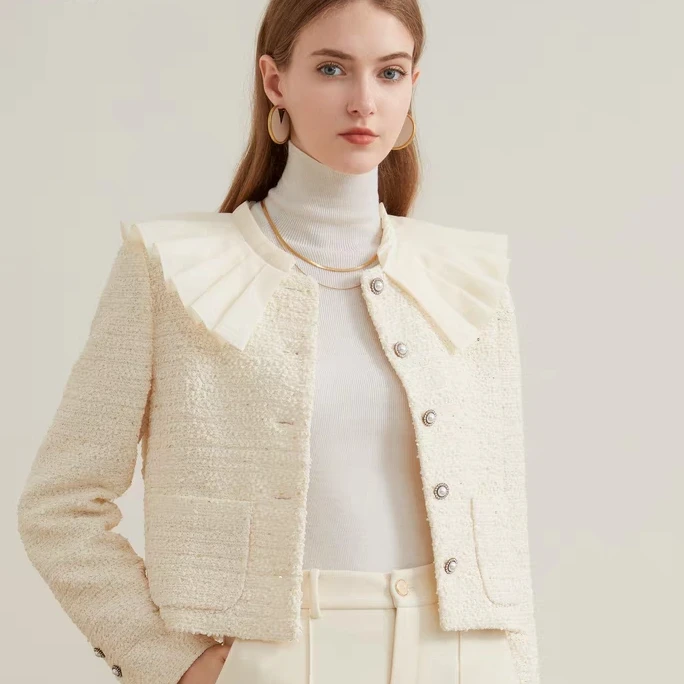 【品牌福利】小香风压褶披肩粗花呢外套EANDDB04