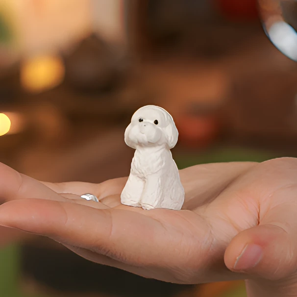 绪空宜兴紫砂迷你小狗茶宠白色黄色生肖摆件茶玩茶趣茶具配件可养