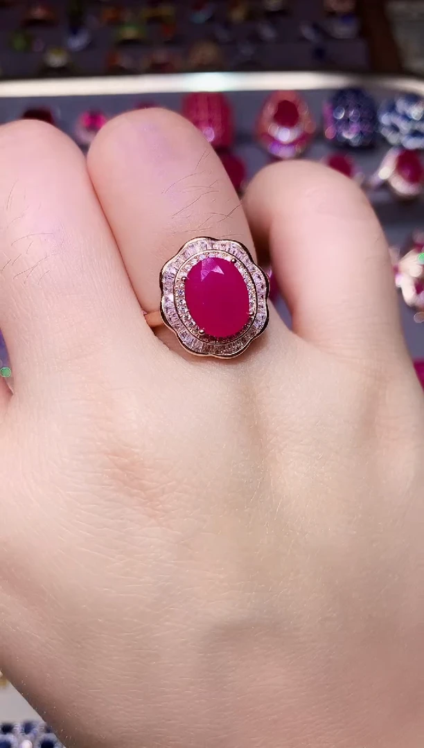 银S925镶嵌戒指红宝石...