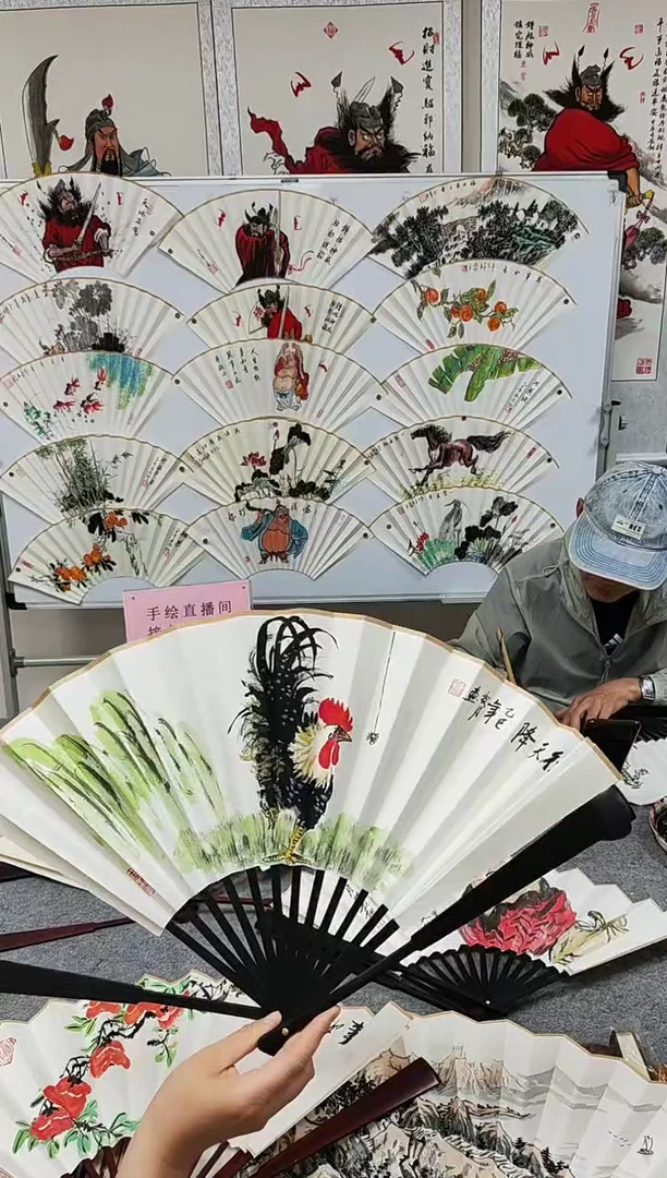 国画10寸15方普通竹扇-手绘喜从天降