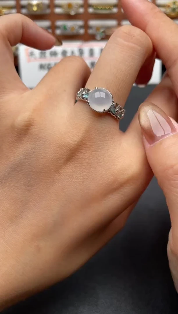 翡翠戒指银S925镶嵌一物一证一礼盒