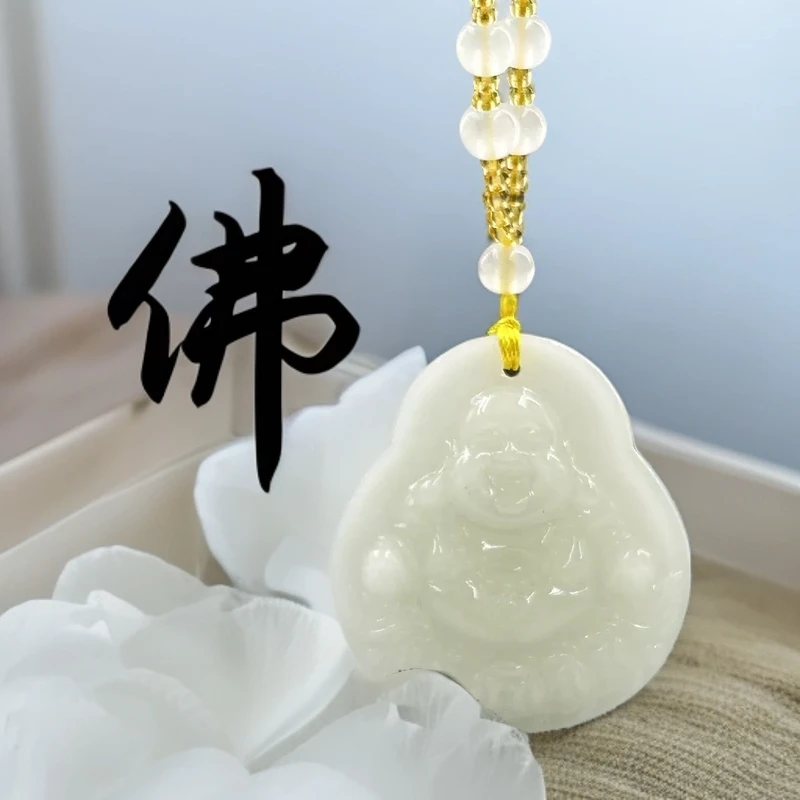 笑脸弥勒佛白色挂坠 气质时尚手工百搭精美项链l1