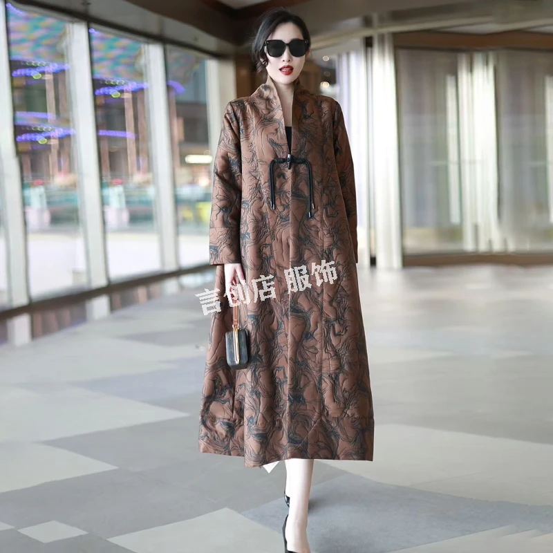 301高端复古贵夫人高级感提花长款风衣2025春季妈妈气质大衣外套