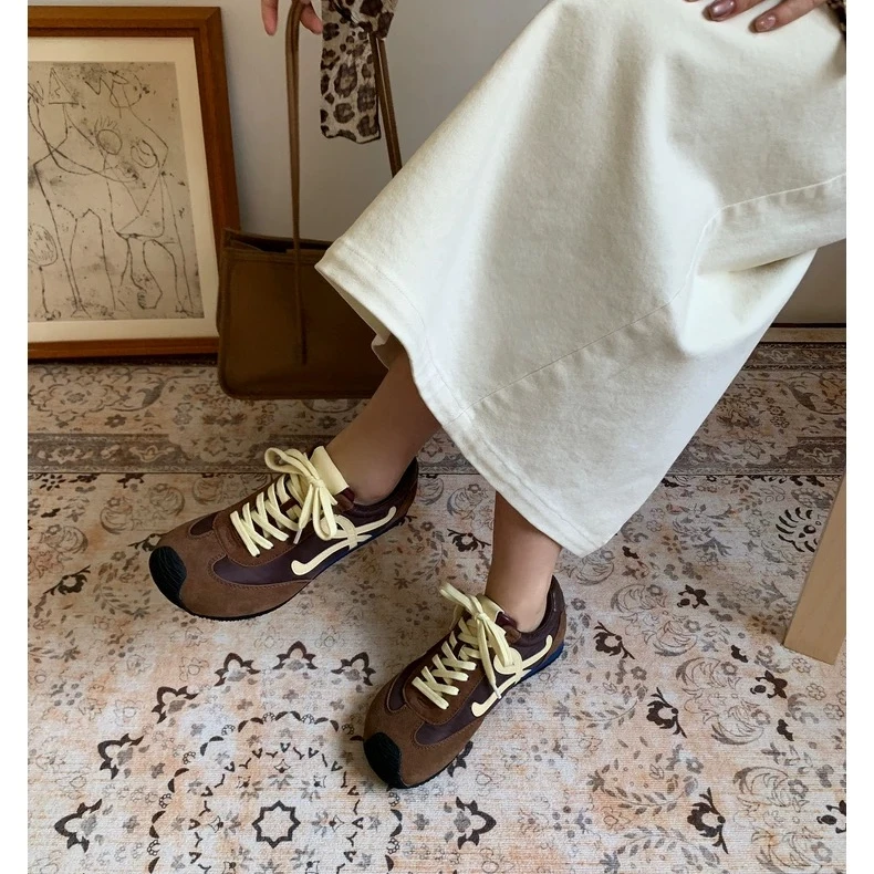 平底德训鞋女2025春季新款韩版系带运动休闲鞋时尚防滑阿甘鞋