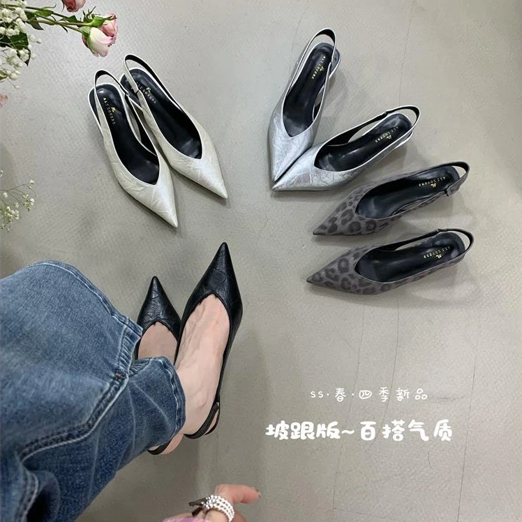 尖头气质银色包头凉鞋仙女鞋子春夏季法式温柔晚晚鞋单鞋G2740