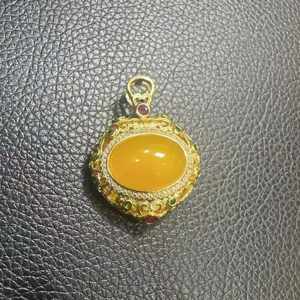 江德洋珠宝ST6597（玉甲）田黄石玛瑙黄蛋面吊坠-配链-送礼佳品