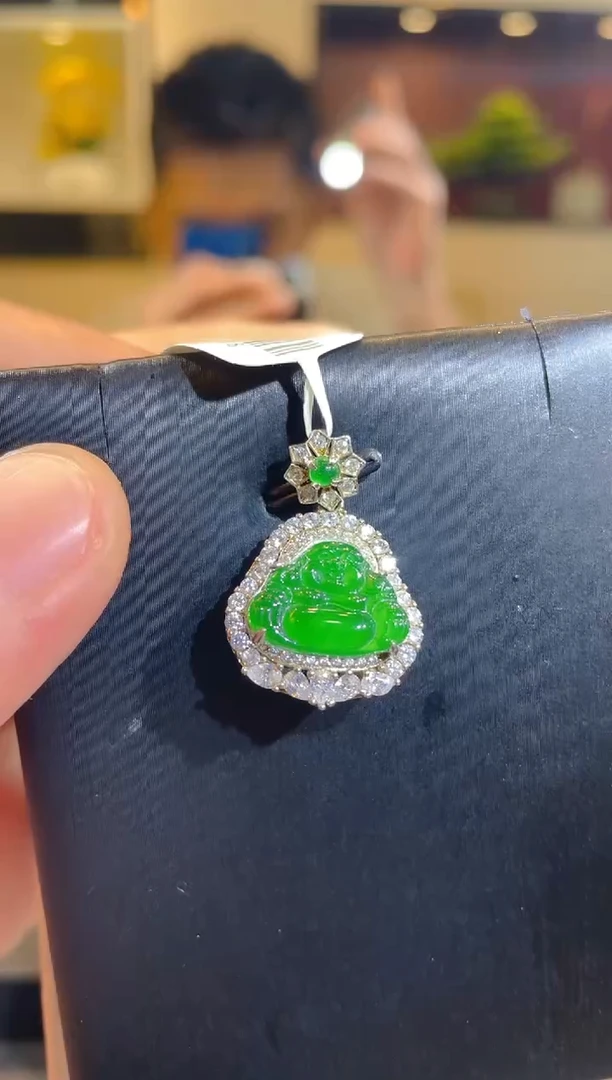 翡翠银S925镶嵌颈饰A1天然A货翡翠吊坠（不含链）