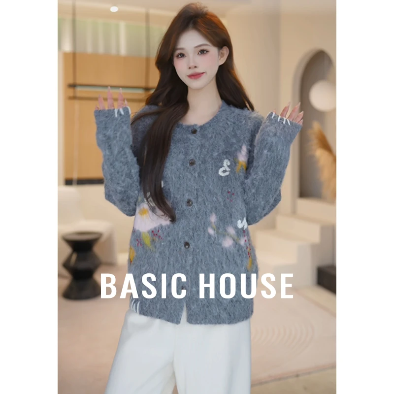 Basic House/百家好冬季新款宽松显瘦百搭针织开衫B1195B56H02
