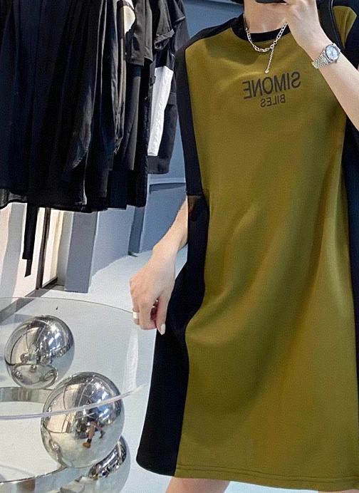 9629高级感时尚拼色连衣裙女休闲时尚宽松显瘦T恤裙秋夏