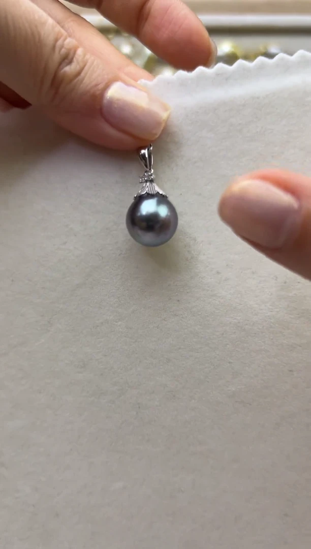 银S925镶嵌吊坠(不含链)海水珍珠12.5mm大溪地盖帽瓜子扣吊坠