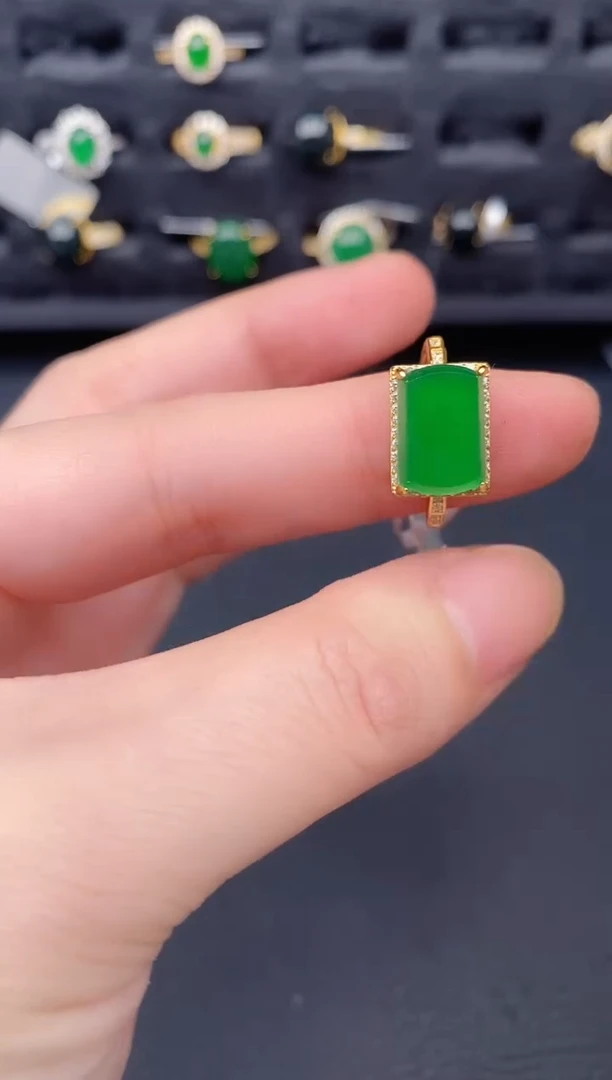 银S925镶嵌戒指翡翠天然a货翡翠241