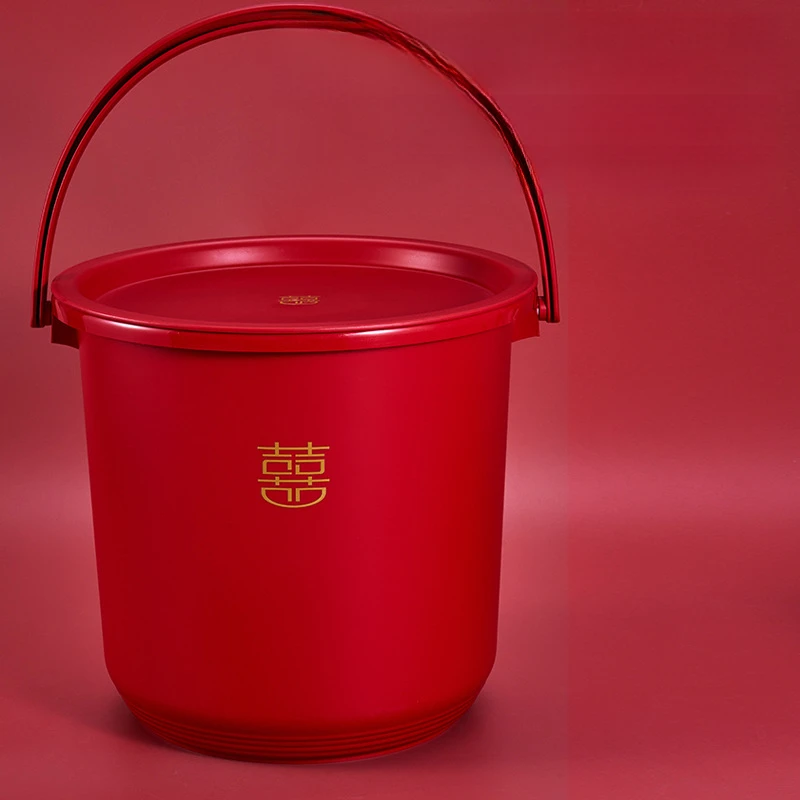 红桶塑料家用大号红色乔迁新居结婚用品带盖喜手提水桶手提陪嫁
