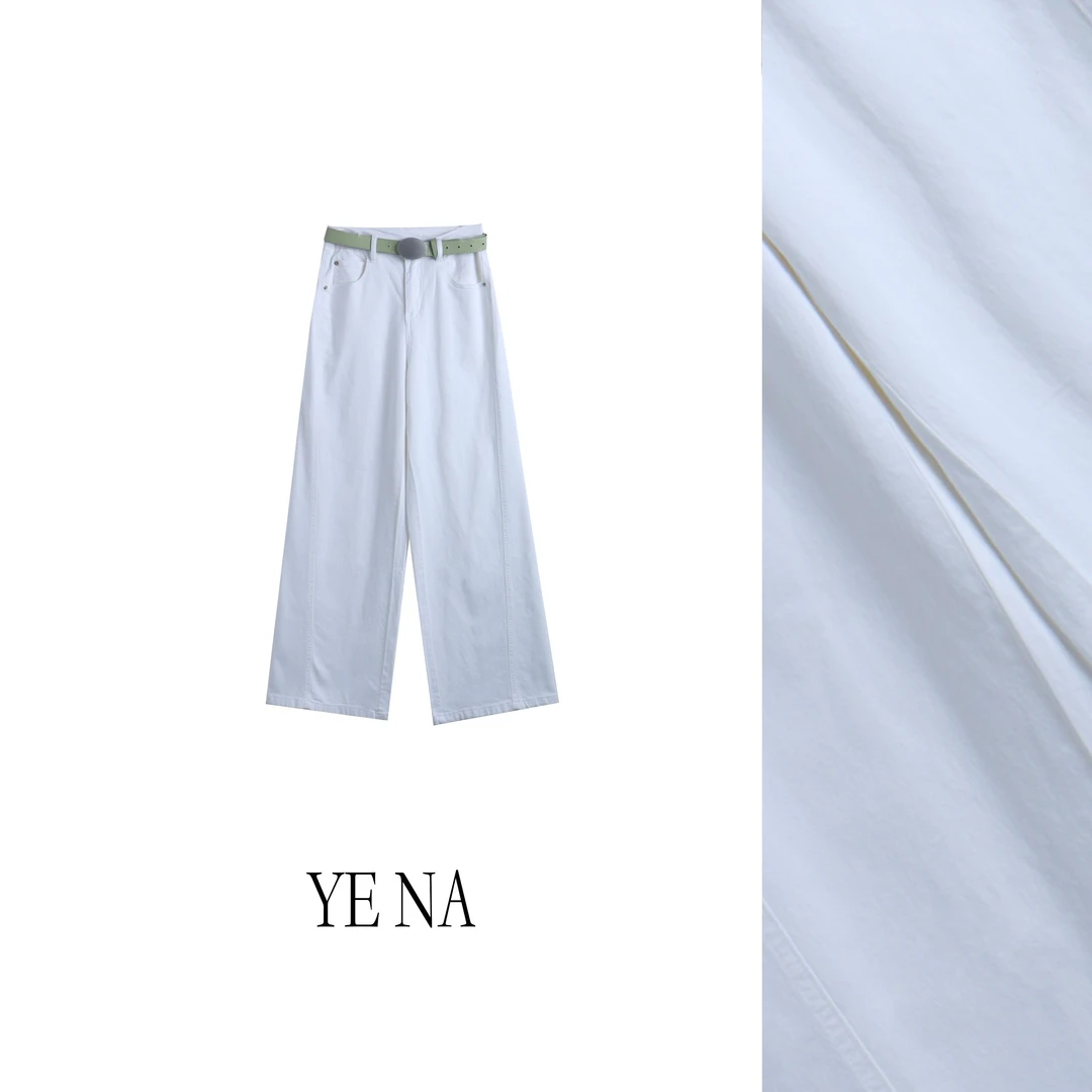 【沐沐】休闲风橘子树白色裤子直筒裤牛仔裤朋克风垂感长裤KZ098