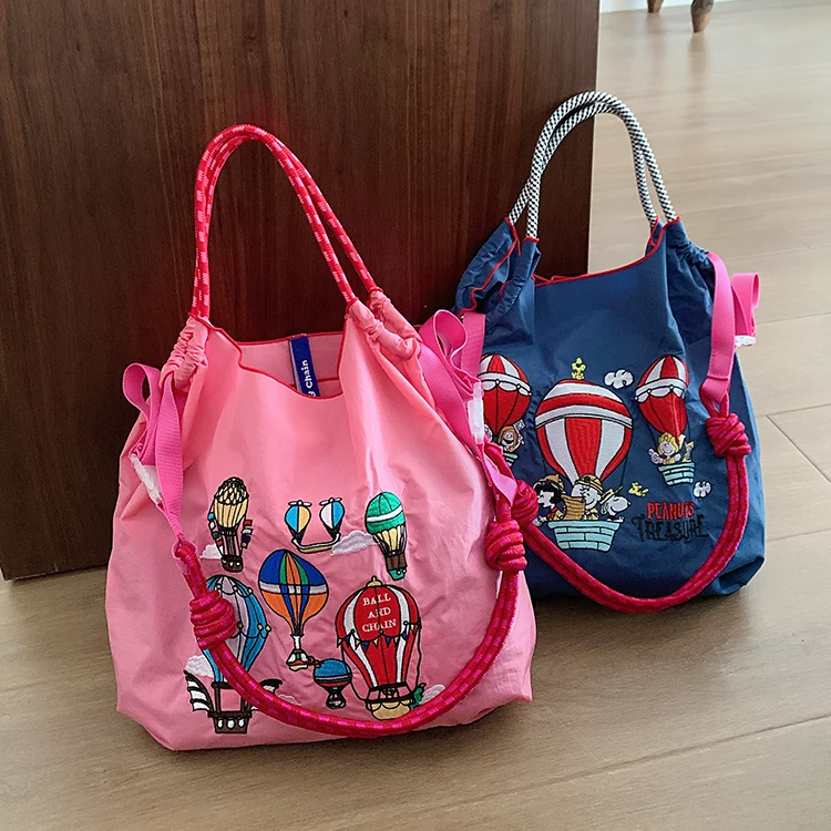 卡通热气球日系购物袋大容量单肩包轻巧托特包可斜跨女士包包百搭