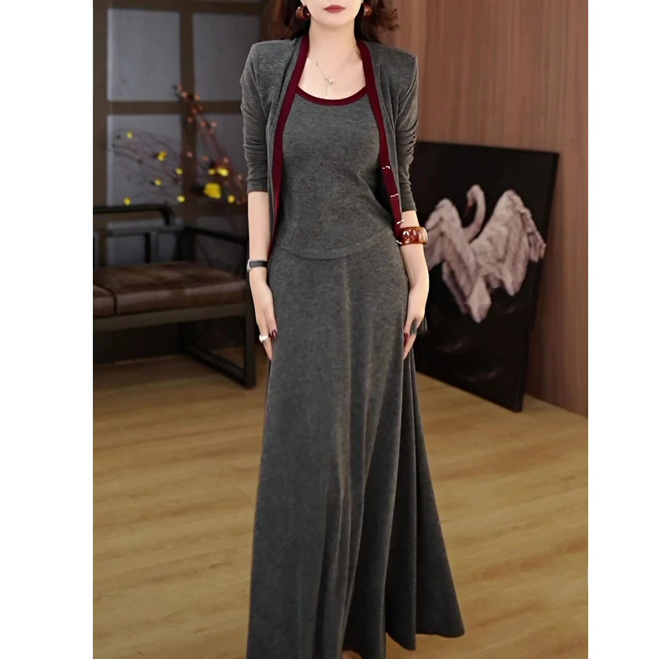 高端时尚长袖套装女2025春秋新款轻奢气质修身显瘦百搭洋气三件套