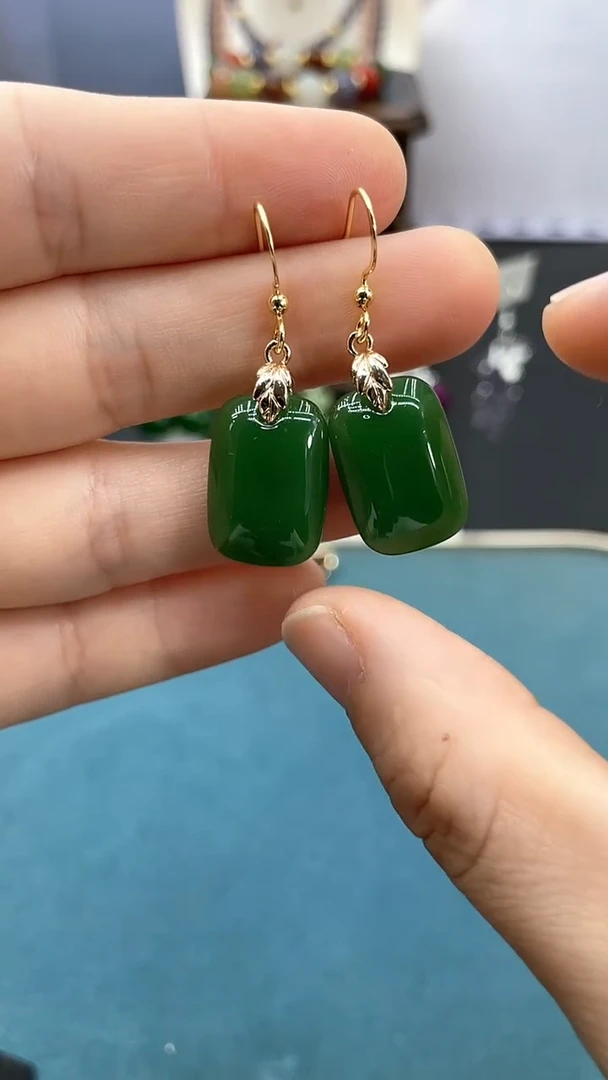 东陵石14K金镶嵌耳饰无事牌耳钩福利