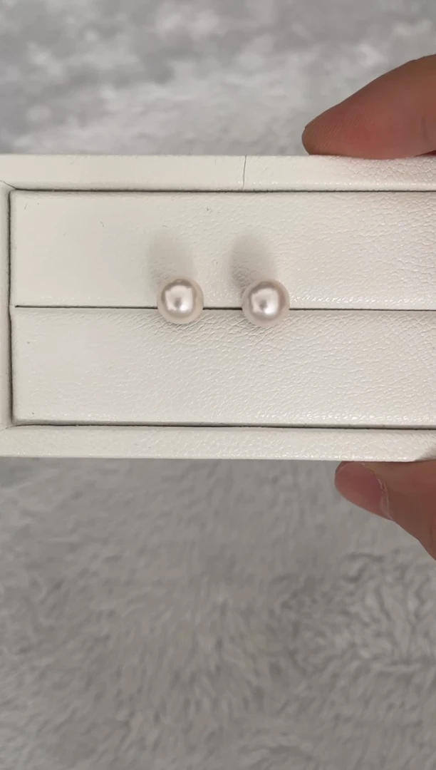 银S925镶嵌耳钉海水珍珠AK素钉8-8.5mm