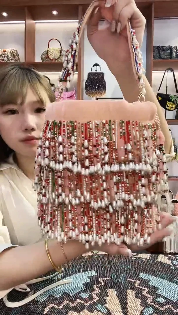 织物7号手工珠珠包包腋下斜跨包手拿包手提晚宴包
