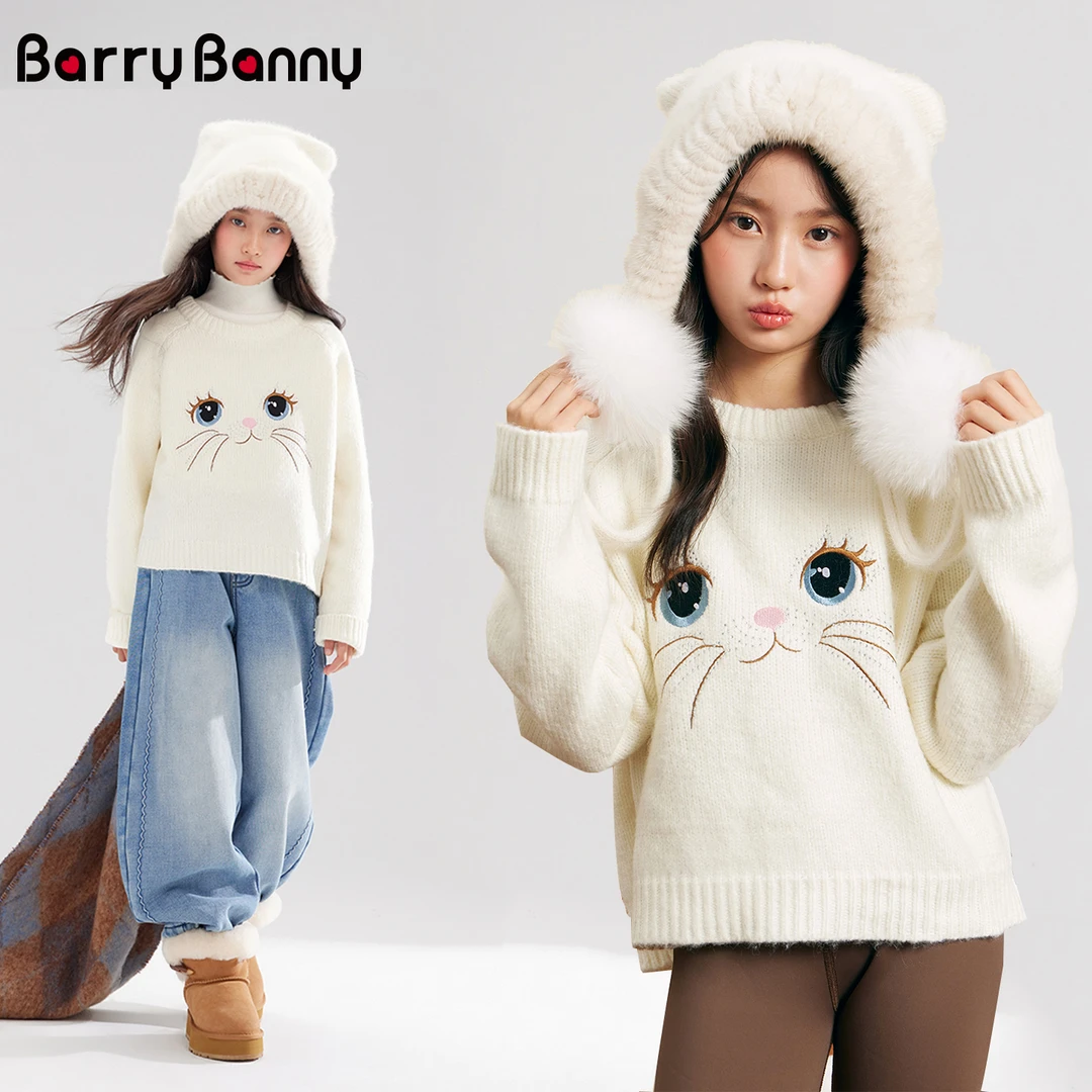 BarryBanny女童毛衣2025新款冬季中大儿童卡通厚款内搭针织衫上衣