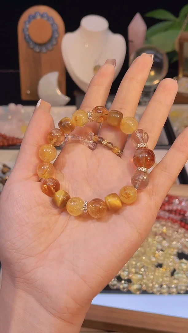 未镶嵌手串水晶7*漫胶花虎眼石多宝