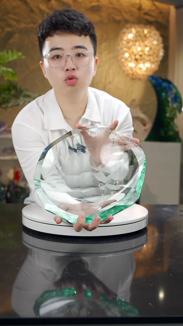 手工艺品琉璃不规则边缘湖水绿果盘