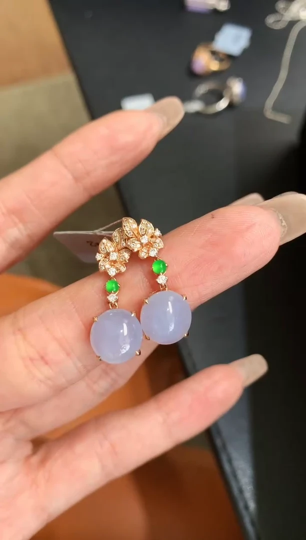 【闪购商品】翡翠吊坠(不含链)18K金镶嵌蛋面耳饰