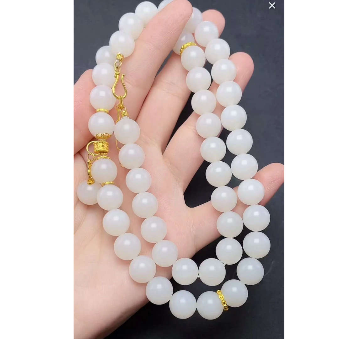 【一笙珠宝】瑞雪 · 和田玉白玉项链18k金镶嵌约9~10mm DY7243