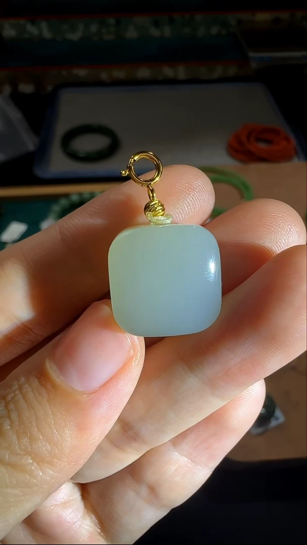 吊坠(不含链)银S925镶嵌和田玉和田玉且莫蓝吊坠