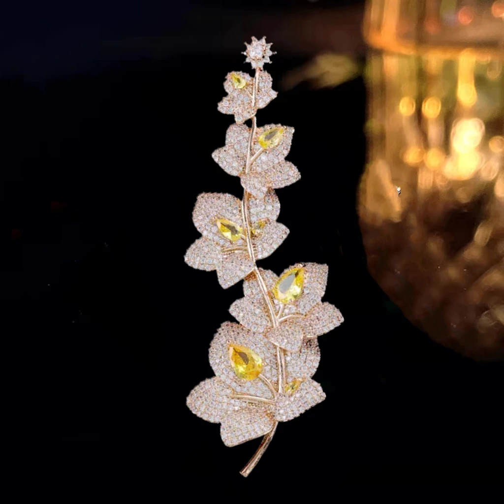 铜合成锆石胸针 大号版常青藤胸针精致胸花配饰轻奢大衣配饰别针