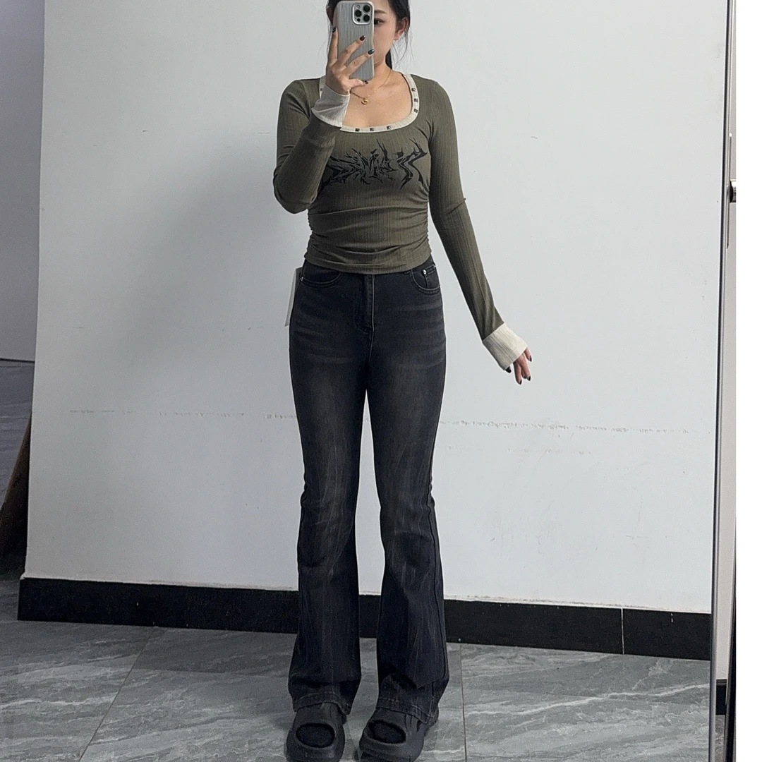 【429】黑色牛仔长裤女