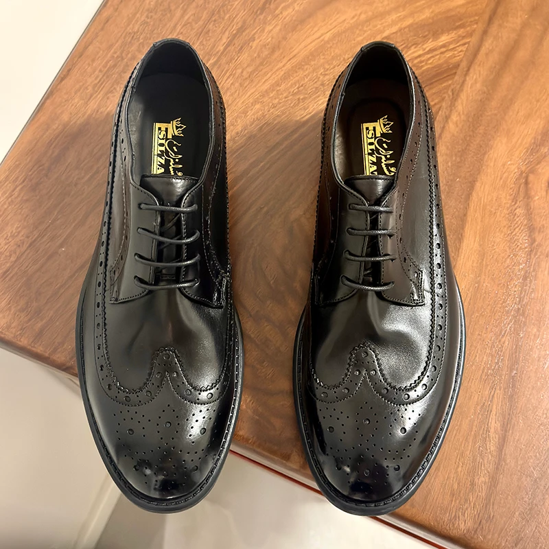 夏季透气软皮软底皮鞋男意式雕花休闲轻熟风痞帅新郎鞋布洛克男鞋