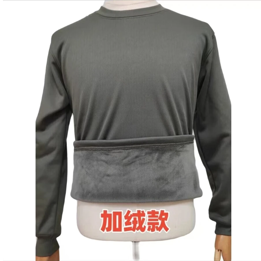 新款加绒灰绿圆领反光长袖体能服上衣加厚加绒冬季打底衫透气保暖