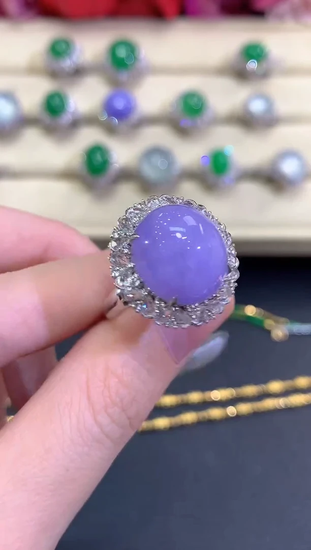 18K金镶嵌戒指翡翠秋日珠宝Q96紫货有色差