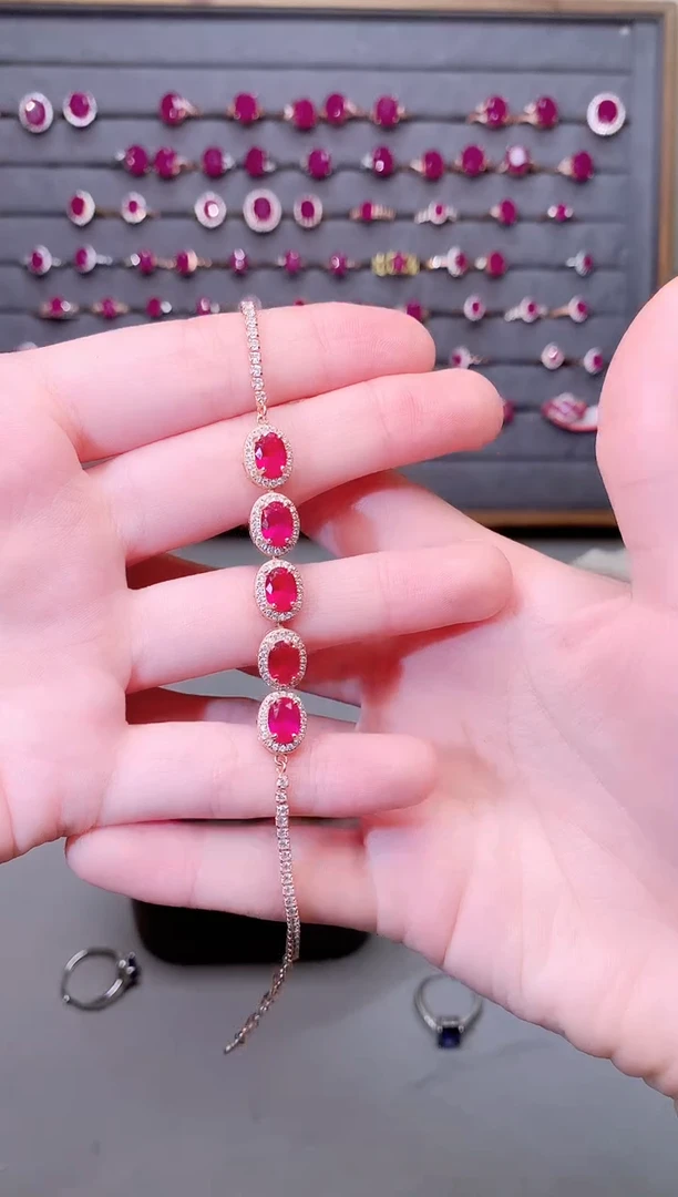 手链银S925镶嵌红宝石5125