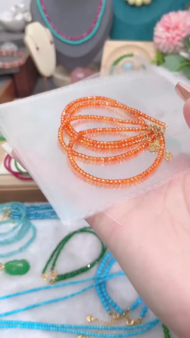 手链银S925镶嵌石榴石（芬达石）刻49