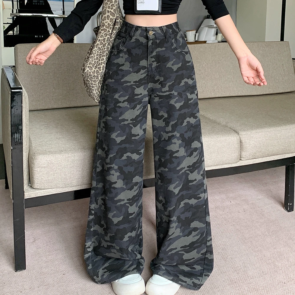 2025秋季大码新款设计感辣妹风迷彩裤高腰显瘦长裤纯欲慵懒风女装