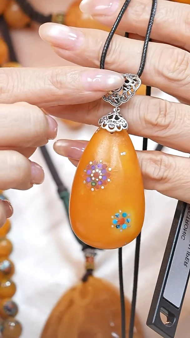 蜜蜡颈饰银S925镶嵌5584天然蜜蜡珠宝奇石云端妖孽石膏蜡全部保真