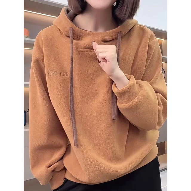 双面奥粒绒连帽加绒卫衣女秋冬2025新款设计感宽松遮肉慵懒外套潮