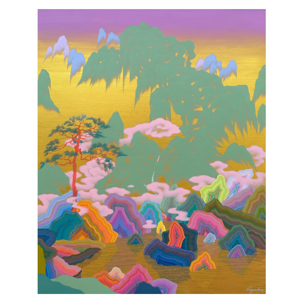 蹬红走绿｜郭彦斌 艺术家丙烯画国风古韵山水绘画艺术作品收藏系列