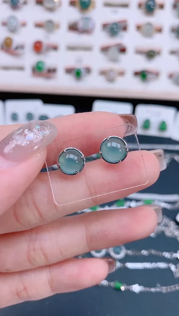 银S925镶嵌翡翠耳饰天然翡翠