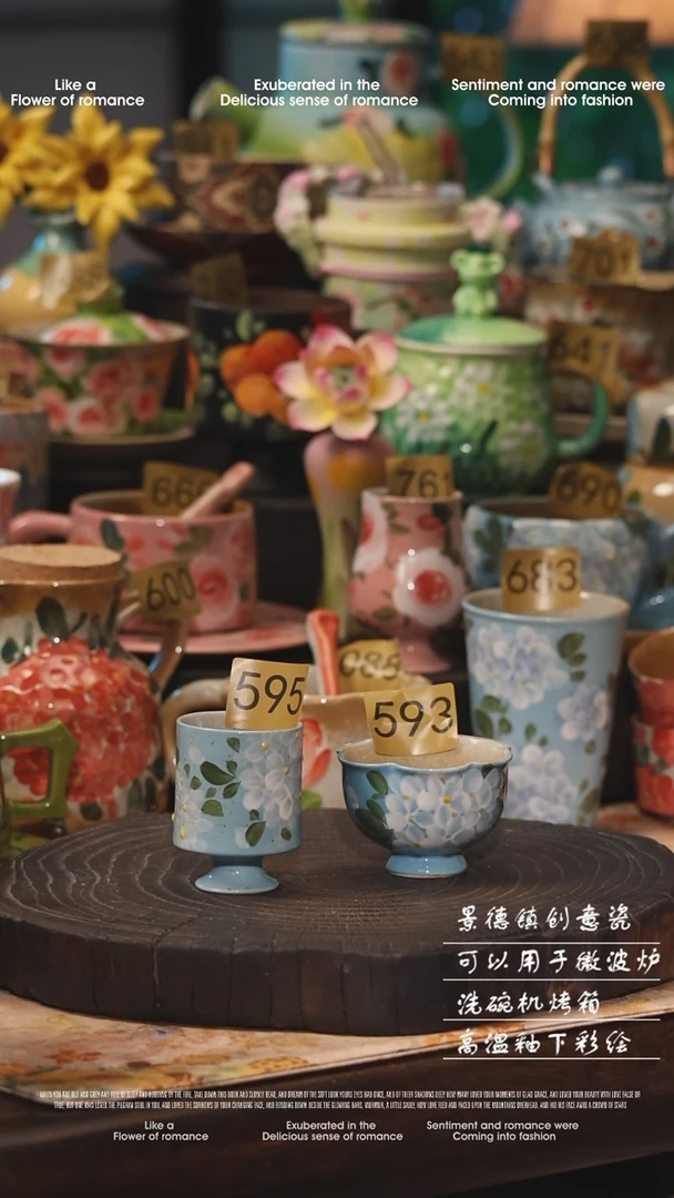 陶瓷一对景德镇高温釉下彩绘设计师款式