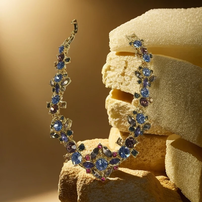 铜合金锆石手链 女复古合金植物花卉复古宫廷手链气质金色