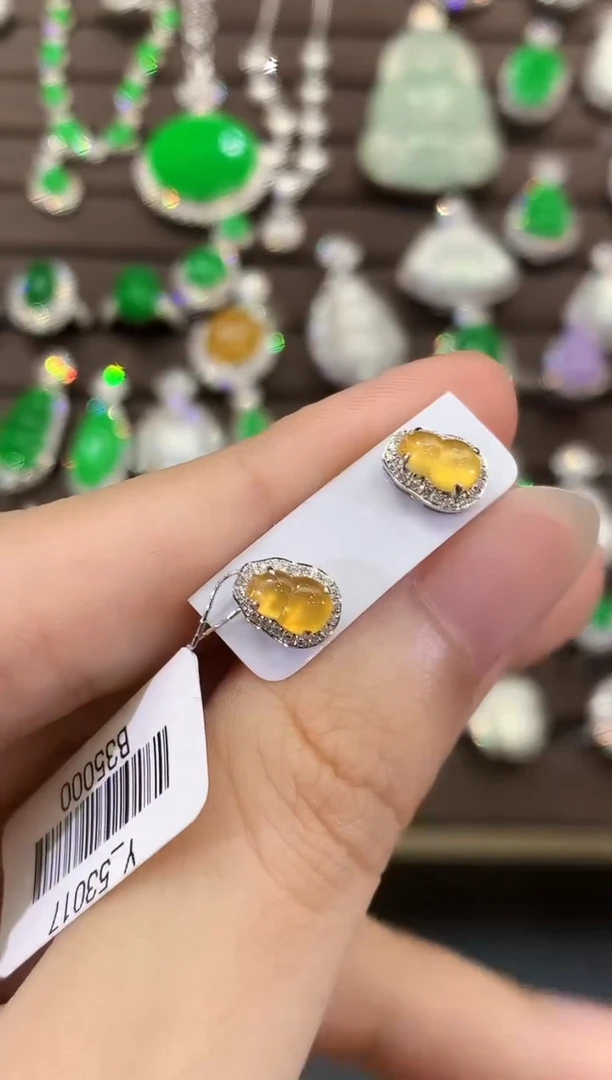 翡翠18K金镶嵌耳饰B25听听歌