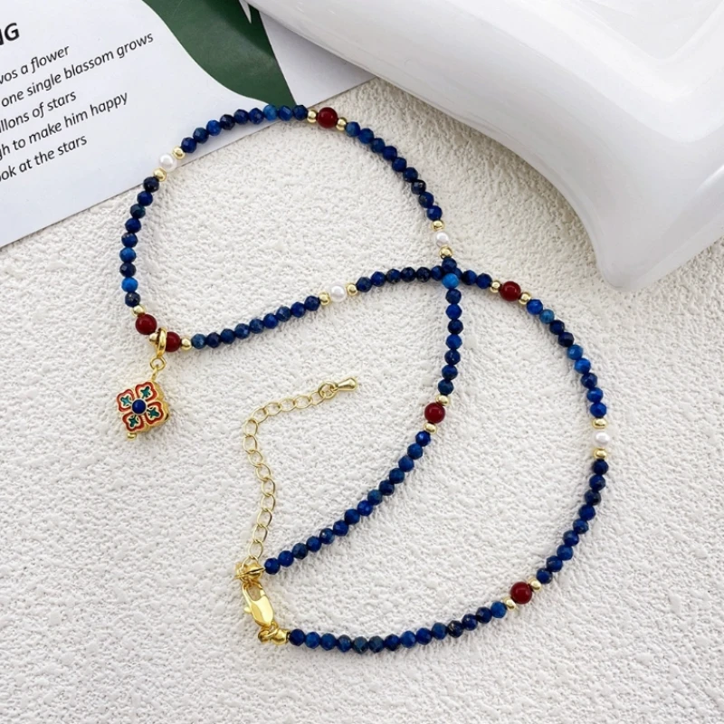 天然青金石项链女小众轻奢高级感锁骨链新款爆款项链多样性发一