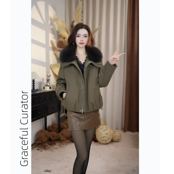 LZ真毛领鹅绒服新款鹅绒羽绒服保暖冬季短款时尚大毛领鹅绒羽绒