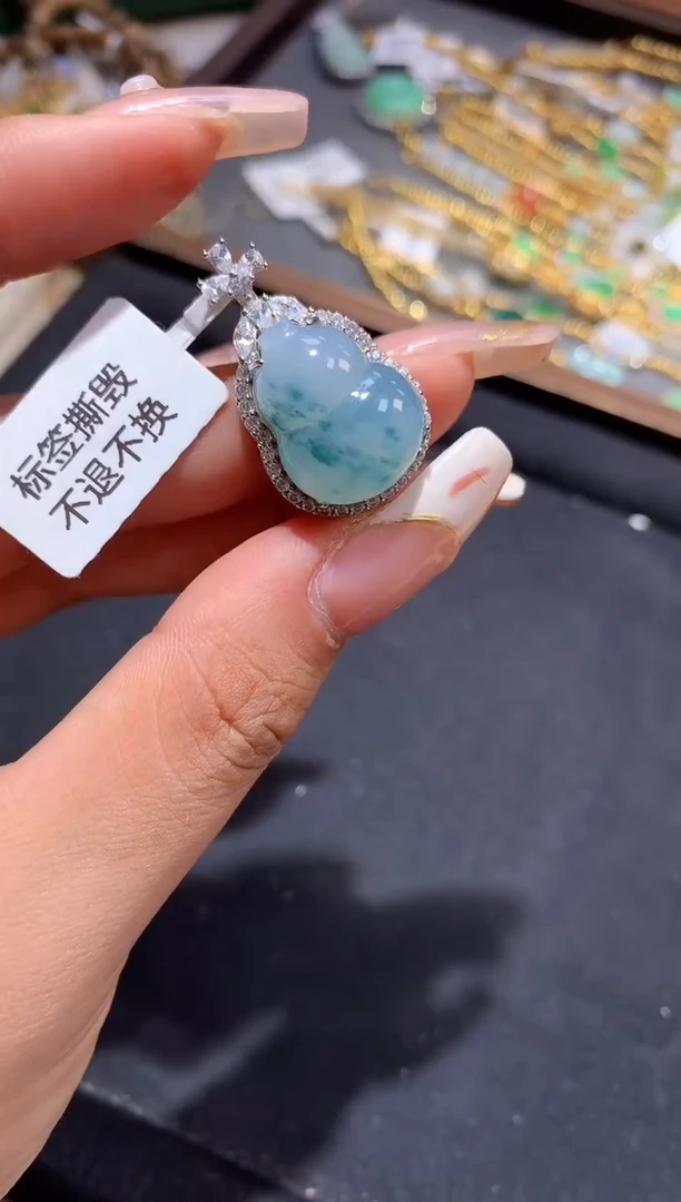 吊坠(不含链)银S925镶嵌翡翠【挽石珠宝】葫芦