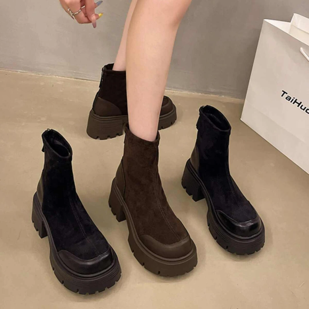 啄木鸟显瘦马丁靴女高跟靴2024秋冬季小个子厚底短靴增高瘦瘦单靴